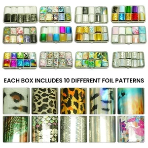 Nail Foils Nail Art Transfer Foil Wraps Mixed Decal Stickers Box of 10pcs - Picture 1 of 50