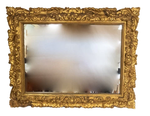 Massive Antique Italian Carved Florentine Giltwood Frame Mirror Cover