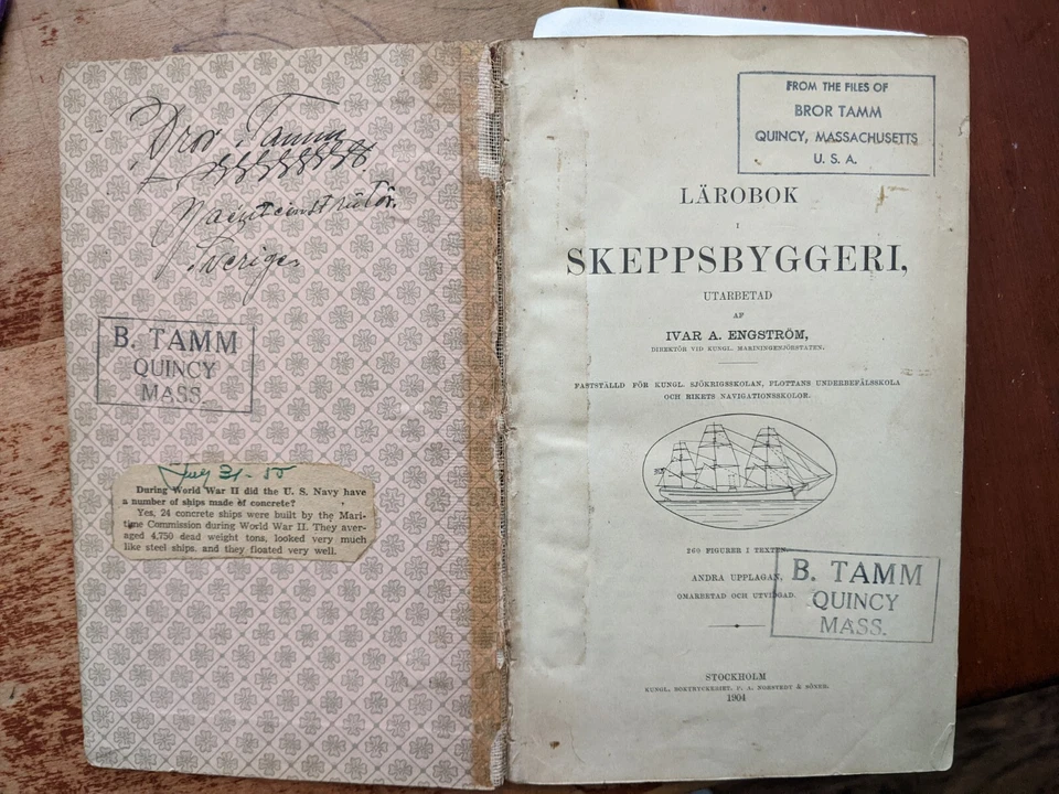 VTG Bror Tamm Signed Book Skeppsbyggeri Ship Building Quincy Massachusetts Boats - Imagem 1 de 4