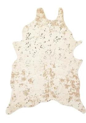 Alfombra de piel de vaca sintética NuLoom 4x5 blanca y dorada Foto 1 de 4
