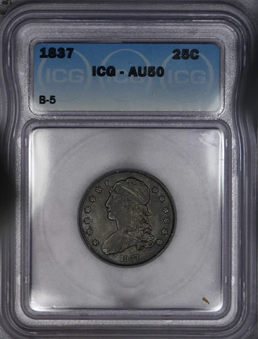 1837 Capped Bust Quarter B-5 ICG AU50 - Rarity 5 Top 10 census contender! Cover