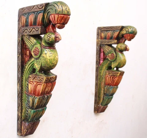 Vintage Wall Bracket Bird Pair Statue Parrot Corbel Garden / Home Decor Entrance Cover