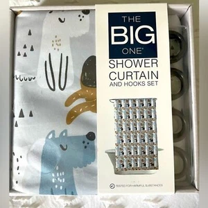 NEW Dog Shower Curtain & Hooks Set The Big One Blue Brown 70”x72” - Picture 1 of 5