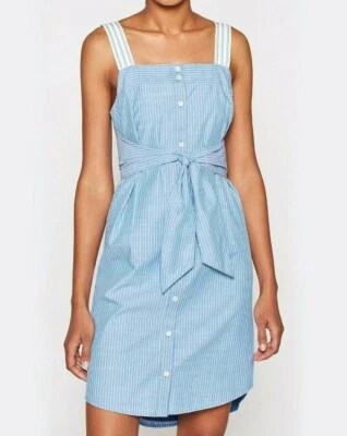 $298 NUEVO CON ETIQUETAS JOIE Talla M GALILEE RAYAS SIN MANGAS CINTURA ATADA CAMISA VESTIDO CHAMBRA FRANCESA Foto 1 de 2