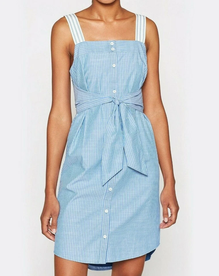 JOIE Galilee Stripe Sleeveless Tie-waist Shirt Dress French Chambr Size XS
