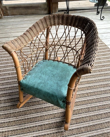 Vintage Brown Natural Wicker Child's Rocking Chair Rocker 18" Toddler Doll Cover