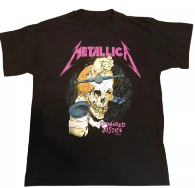 Metallica Damaged Justice Shirt Large Black 2 Sided Skull Band Tshirt Metal Rock - Image 1 of 4