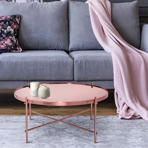 Mesa de centro con tapa cristal insertada tablero redondo 75x35cm WOMO-DESIGN® - Imagen 1 de 5