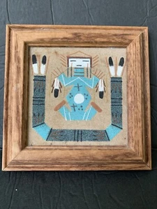 Vtg Native American Navajo Small Sandpainting Wall Art Hanging Plaque Framed - Picture 1 of 6