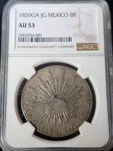 1859 GA JG Guadalajara, Mexico First Republic 8 Reales NGC AU53 Pop 1/29 Luster - Picture 1 of 9