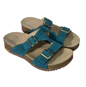 Dansko Dayna Teal Suede Sandal Shoes Women's 37 US 6.5-7 Vibram Comfort Slip On - Picture 1 of 12