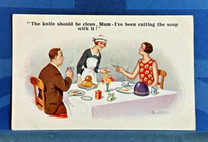 Unbranded Donald McGill Comic Postcard 1933 Maid SHOULD BE CLEAN CUT SOAP 7122 - Picture 1 of 2