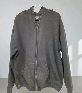 Vintage Jerzees Zip Hoodie grau distressed Thrashed Grunge Sweatshirt 90er Gr. XL - Bild 1 von 10
