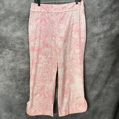 Lilly Pulitzer Jubilee Pants Womens 10 Pink White Toile Print Wide Leg Cropped - Image 1 of 4