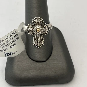 NWT SARDA BALI ARTISTAN STERLING SILVER 925 & 18K Y GOLD ACCENT CROSS RING - 8 - Picture 1 of 6