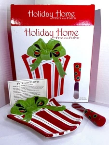 Fitz and Floyd Christmas Holiday Cheese Plate and Knife Spreader New in Box - Picture 1 of 9