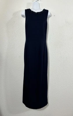 Vestido de Colección Scott McClintock Para Mujer 14 Azul Marino Cuentas Maxi Noche Hecho en EE. UU. 2000s Foto 1 de 4