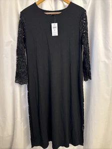 J. Jill schwarzes Kleid Etuikleid 3/4 Arm Pullover Spitze Stretch Strick schwarz Gr. MT neu mit Etikett - Bild 1 von 9