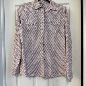 Cinch Shirt Top Womens Large Western Rodeo Pearl Snap Pink Floral Long Sleeve - Picture 1 of 4