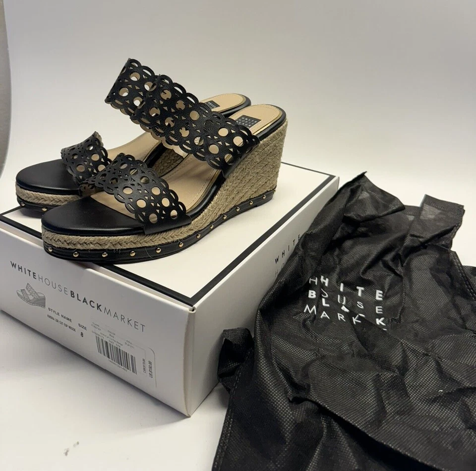 Alpargata negra corte láser Kindra mercado negro de la Casa Blanca cuñas para mujer 8 Foto 1 de 4