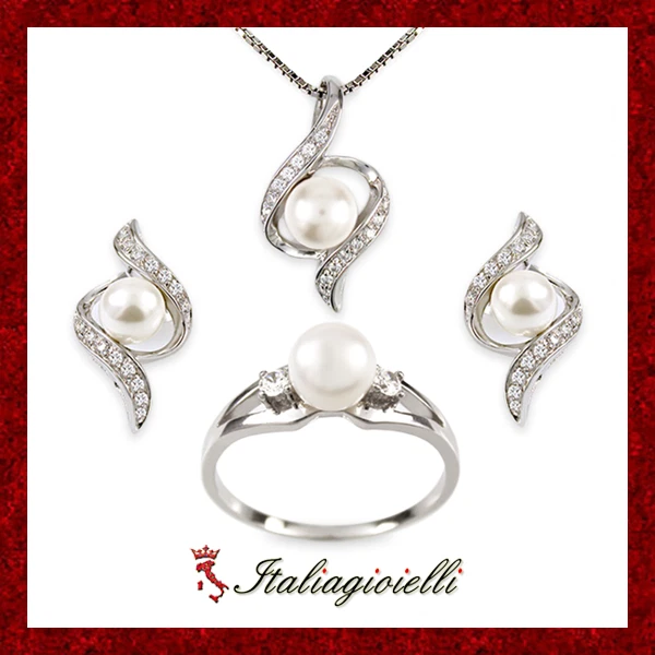 Prestigiosa Parure Perla Completa in Argento 925 Rodiato Oro Bianco - Immagine 1 di 4