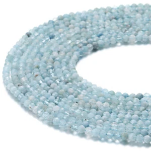 Natural Aquamarine Faceted Round Beads 2mm 3mm 4mm 5mm 15.5" Strand - Picture 1 of 2