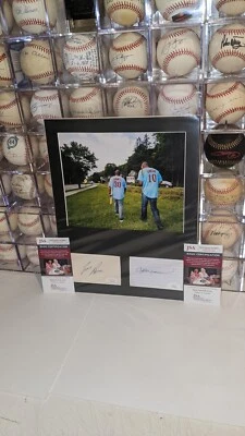 Tim Raines Andre Dawson Expos HOF Signed Index Cards Matted With Photo JSA - Image 1 of 4
