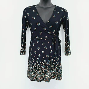 Loft Petites True Wrap Dress SP Black Colorful Floral Petaled Long Sleeve New - Picture 1 of 12