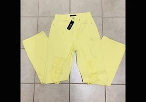 AFRM Oden Distressed High Waist Wide Leg Jeans Neon Yellow, 26 - Picture 1 of 6
