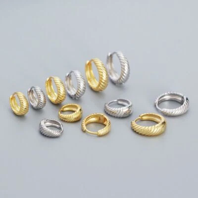 8/10/12mm Woman Real s925 Sterling Silver Texture Rope Hoop Huggie Clip Earring - Image 1 of 4