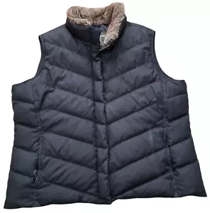 Eddie Bauer Vest Women’s XXL Goose Down Puffer Coat Jacket Faux Fur Black 2XL - Picture 1 of 5