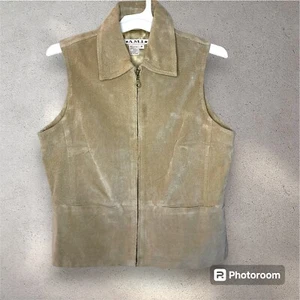 AMI Leather Vintage Tan Beige Western Zip Up Vest Cowgirl Y2K 90s Medium Pockets - Picture 1 of 8