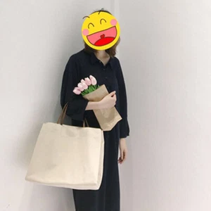Beach Bag Canvas Bag Simple Handbag Shopping Bag Large Capacity Bag - Picture 1 of 11