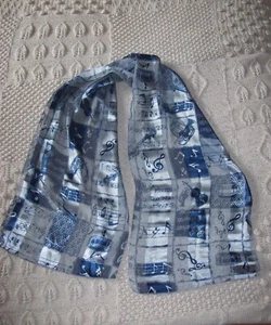 Ladies Scarf - Blue/Grey - Music Design - 60" x 13½" - Picture 1 of 4