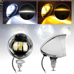 2X Motorcycle Chrome LED Spot Light Fog Light Head Lamp White Yellow For Touring - Foto 1 di 12