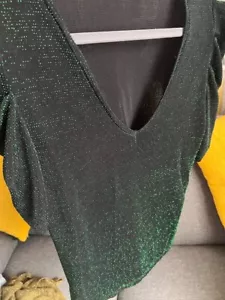 Mango Casual Woman,s Sparkly Green Top Large 12-14 - Picture 1 of 4