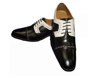 Liberty LS1000 Mens Classic Vintage-Look Spectator Spats Dress Shoes Black White - Picture 1 of 3