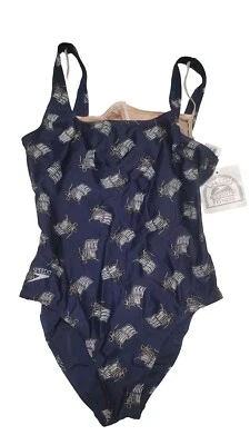 Traje de baño Speedo vintage de una pieza para mujer 14 banderas americanas azul marino  Foto 1 de 4