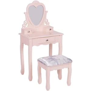Kids Dressing Table &Stool Set Makeup with Mirror Drawers Girls Toy Gift Pink - Picture 1 of 9