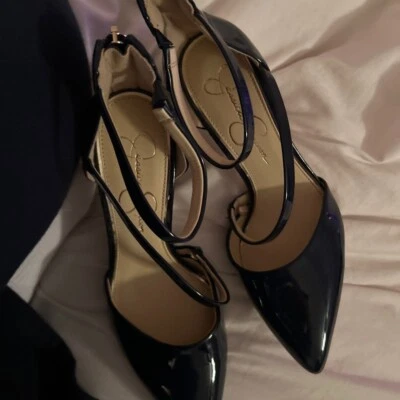 Jessica Simpson Azul Marino Charol Punta Tobillo Correa Tacones Mujer 7.5 Foto 1 de 4