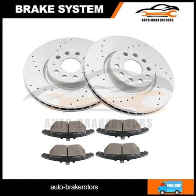 For Volkswagen Passat 2006-09 2.0L Front Drill 2 Brake Rotors w/ 4 Ceramic Pads - Image 1 of 4
