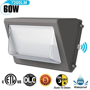 60W LED Wall Pack Light Photocell Dusk-to-Dawn Outdoor Security Lighting 7200LM - Picture 1 of 11