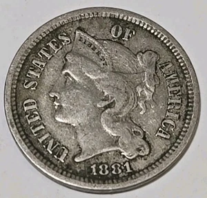1881 3CN Three Cent Coin ☆  🇺🇸 US Mint [ VF Very Fine ] - Picture 1 of 8