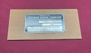 Kodak Name Plate From 16mm Film Processing Machine 011-11-739 From 1961 - Picture 1 of 4