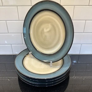 Set Of 5 Pier 1 Imports Teal Reactive 11” Dinner Plates Stoneware Brown Tan Lot - Picture 1 of 24