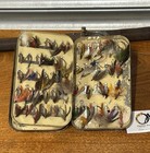 Antique c1900 Malloch Patent Tin Of Salmon And Other Hand Tied Flies Approx 100