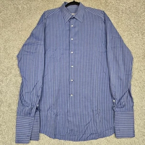 Ermenegildo Zegna dress shirt mens 16/41 blue Striped French Cuff - Picture 1 of 10