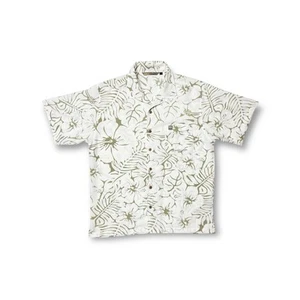 Quiksilver White & Green Patterned Satin Style Button Up Shirt Size Small - Imagen 1 de 10