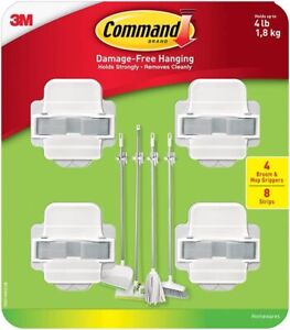New 4 Pack- 3M Command Adhesive Wall Mounted Broom/Mop Grippers Strong Hold
