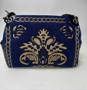 Original by Sharif 1827 blue velvet purse satchel bag please read - Picture 1 of 17